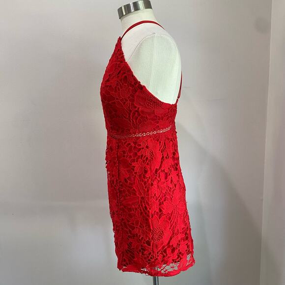 Urban Outfitters Sexy Red Lace High Neck Mini Dress Size M - Picture 8 of 14